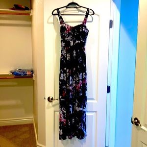 Connected summer dress.  Navy blue with floral print.